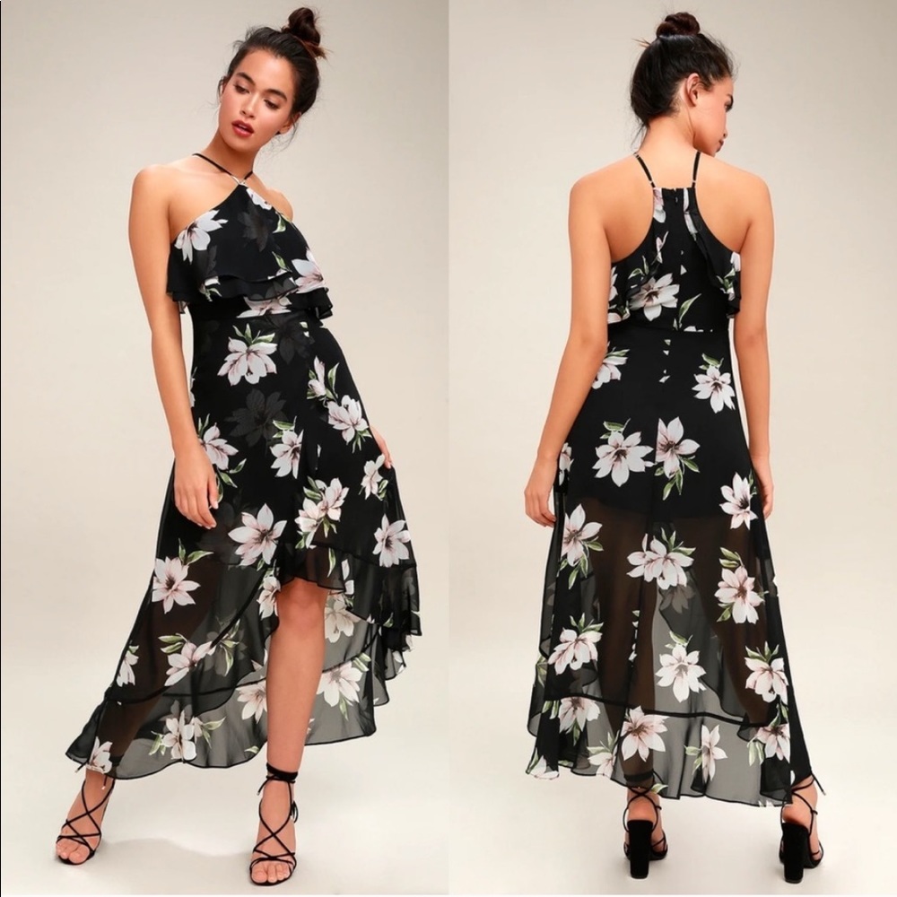 LULU’S High Low Black Floral Dress Size XS ✨